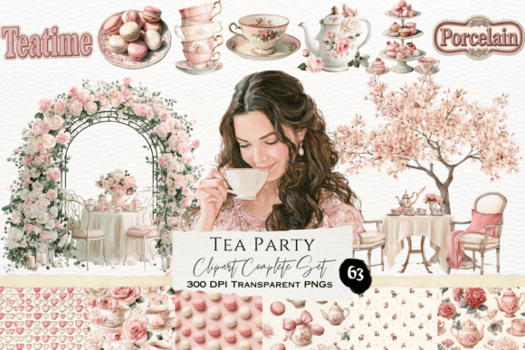 Download Tea Party Watercolor Clipart Set - Watercolor clipart set Collection