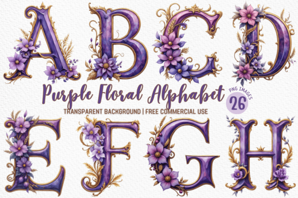 Download Purple Floral Alphabet Clipart Bundle - Alphabet Collection