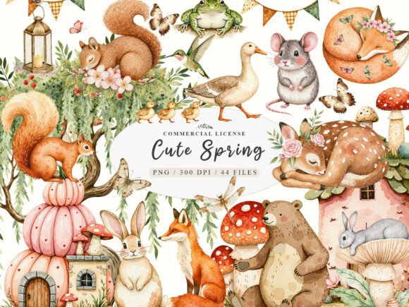 Download Watercolor Forest Spring Animals Png - Png Collection