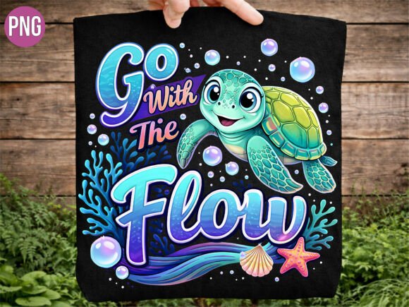 Download Go with the Flow Cute Turtle T-shirt PNG - Png Collection