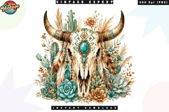 Download Southwestern Bull Skull and Cactus PNG - Png Collection
