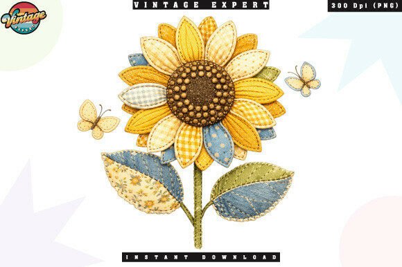 Download Sunflower Patchwork Floral Vintage PNG - Png Collection