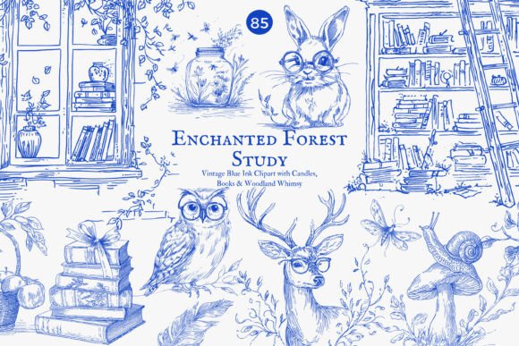 Download Forest Study Blue Ink Illustration Png - Png Collection