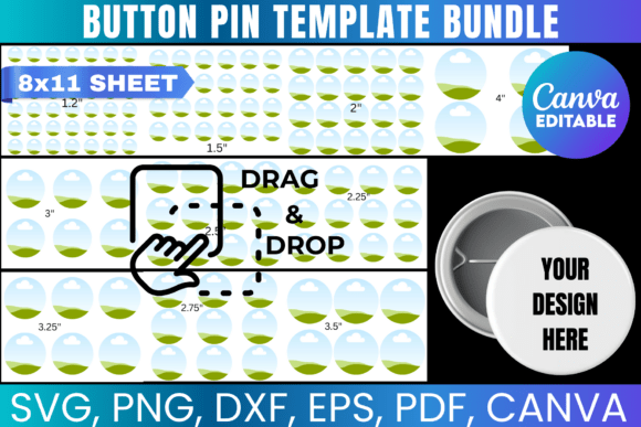 Download Button Pin Canva Template Bundle - Template Collection