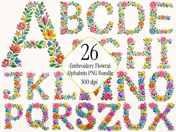 Download Floral Embroidery Alphabet PNG Bundle - Premium Resources