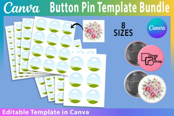 Download Button Pin Template BUNDLE, Canva Frame - Template Collection