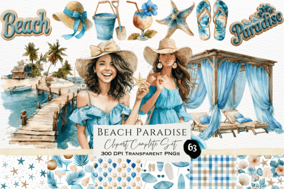Download Beach Paradise Watercolor Clipart Set - Watercolor clipart set Collection