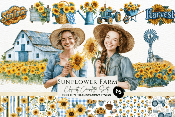 Download Sunflower Farm Watercolor Clipart Set - Watercolor clipart set Collection
