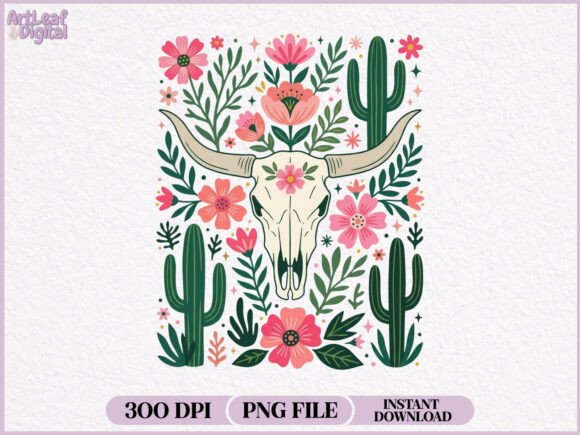 Download Western Boho Cow Skull Cactus PNG - Png Collection
