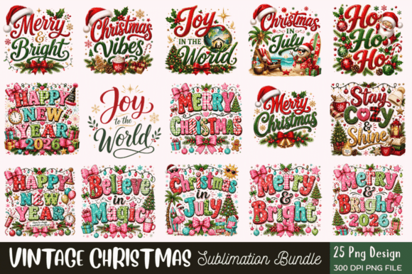 Download Vintage Christmas Sublimation PNG Bundle - Png Collection