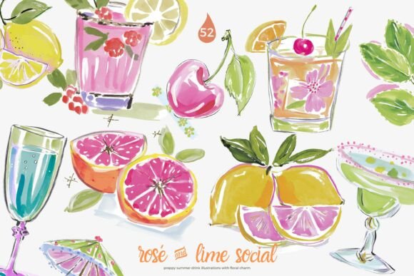 Download Preppy Cocktail Watercolor Clipart Set - Watercolor clipart set Collection