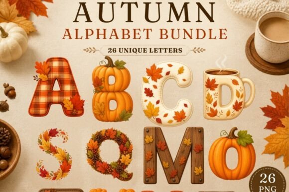 Download Autumn Alphabet PNG Bundle | 26 - Premium Bundle