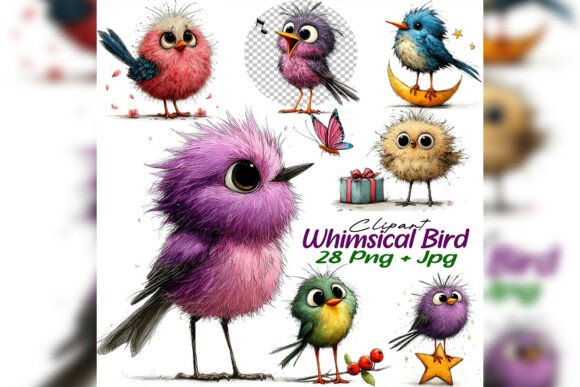 Download Whimsical Bird Clipart PNG Watercolor Se - Png Collection
