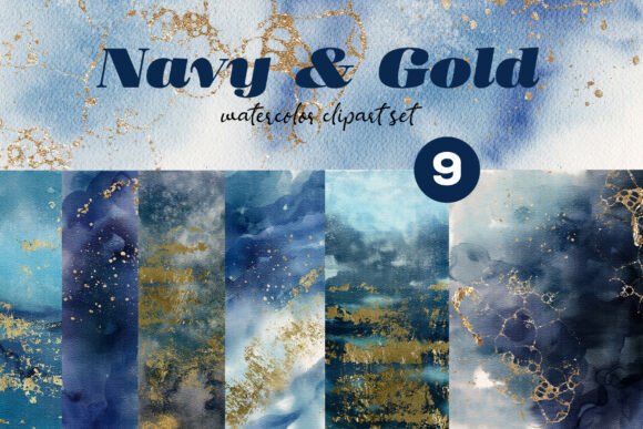 Download Navy &amp; Gold Watercolor Textures PNG Set - Png Collection