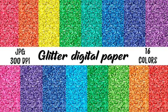 Download Glitter Digital Paper 16 Rainbow Colors - Rainbow Collection